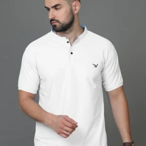 Mandarin Collar White T-Shirt