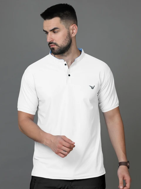 Mandarin Collar White T-Shirt